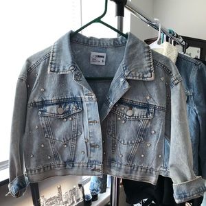 Rhinestone denim cropped jacket